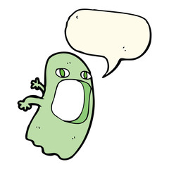 funny cartoon ghost with speech bubble