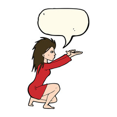 cartoon womn casting spel with speech bubble