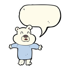 cartoon unhappy polar bear  with speech bubble