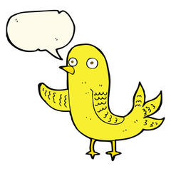 cartoon waving bird  with speech bubble