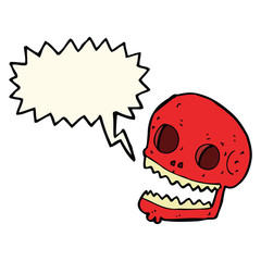 cartoon spooky skull with speech bubble