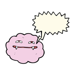 cartoon pink fluffy vampire cloud with speech bubble