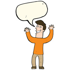 cartoon excited man with speech bubble