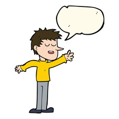 cartoon happy man reaching with speech bubble