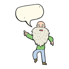 cartoon stressed old man with speech bubble
