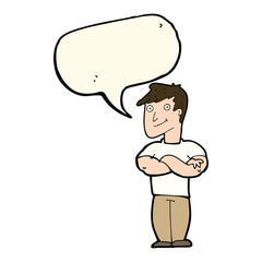 cartoon muscular man with speech bubble