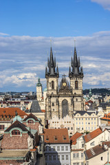 Aerial view: Traditional red roofed Houses in Prague. Czech Rep.