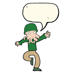 cartoon alien monster man with speech bubble
