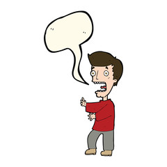 cartoon terrified man with speech bubble
