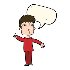 cartoon man raising point with speech bubble