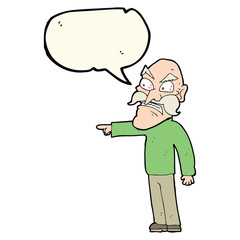 cartoon furious old man with speech bubble
