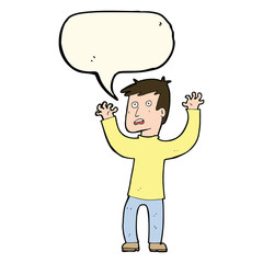 cartoon terrified man with speech bubble
