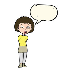 cartoon surprised woman with speech bubble