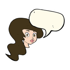 cartoon pretty female face with speech bubble