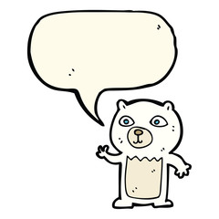 Fototapeta premium cartoon waving polar bear cub with speech bubble