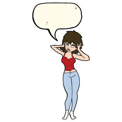 cartoon pretty woman with speech bubble