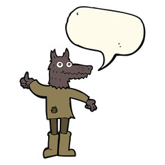 cartoon wolf man with speech bubble