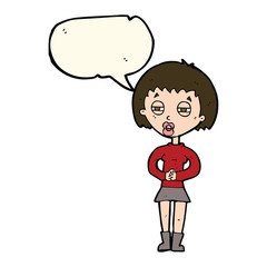 cartoon suspicious girl with speech bubble