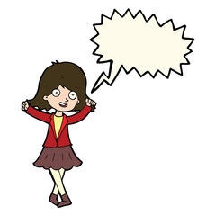 cartoon happy girl with speech bubble
