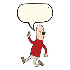cartoon bald man with idea with speech bubble