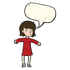 cartoon nervous woman with speech bubble