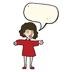 cartoon nervous woman with speech bubble