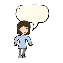 cartoon cautious woman with speech bubble
