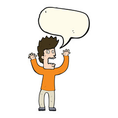 cartoon terrified man with speech bubble