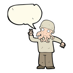 cartoon cool alien with speech bubble