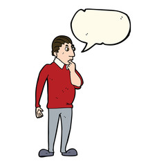 cartoon curious man with speech bubble