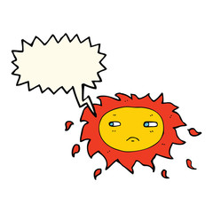 cartoon sad sun with speech bubble