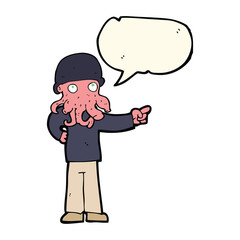 cartoon alien monster man with speech bubble