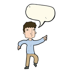 cartoon dancing man with speech bubble