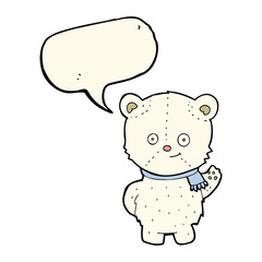 cute cartoon polar bear waving with speech bubble