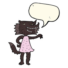 cartoon wolf girl with speech bubble