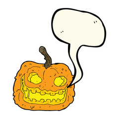 cartoon spooky pumpkin with speech bubble
