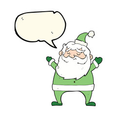 jolly santa cartoon with speech bubble