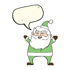 jolly santa cartoon with speech bubble