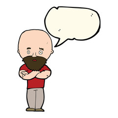cartoon shocked bald man with beard with speech bubble