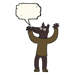 cartoon wolf man with speech bubble