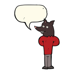 cartoon wolf man with speech bubble
