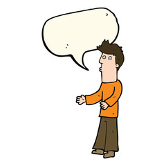 cartoon man explaining with speech bubble