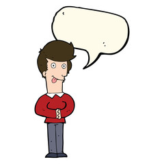 cartoon man sticking out tongue with speech bubble