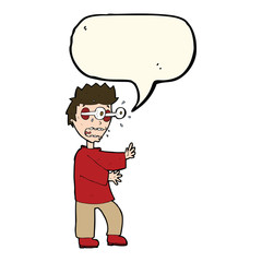 cartoon terrified boy with speech bubble