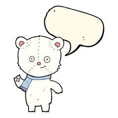 cartoon polar bear waving with speech bubble