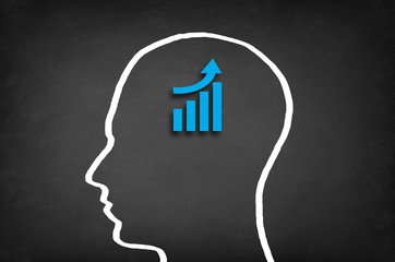 Business success growth chart in head.