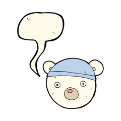 Obraz na płótnie Canvas cartoon polar bear cub wearing hat with speech bubble