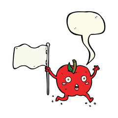 cartoon funny apple with flag with speech bubble
