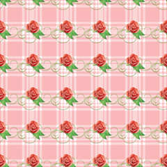 Vector seamless background with red roses.