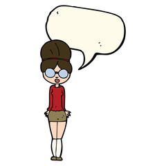 cartoon librarian woman with speech bubble